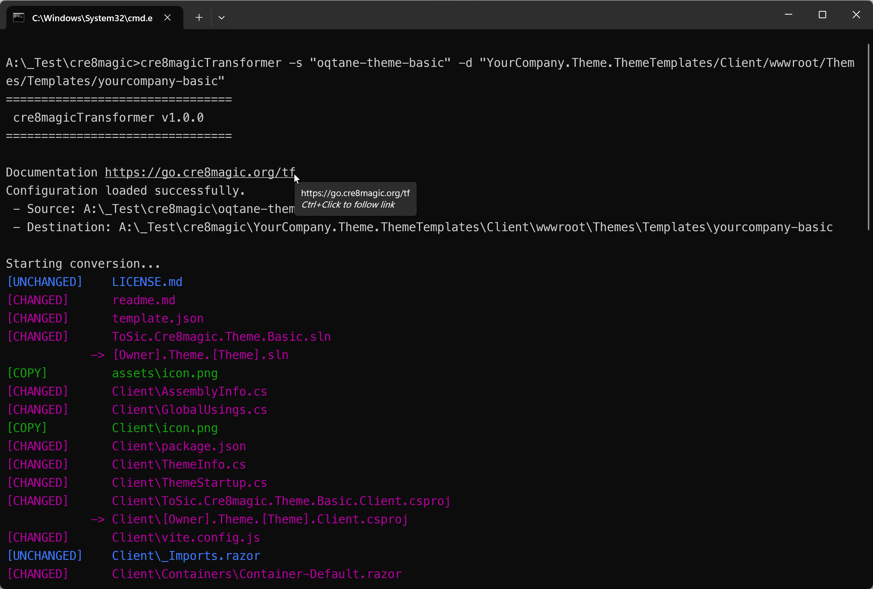 Generate theme template, start