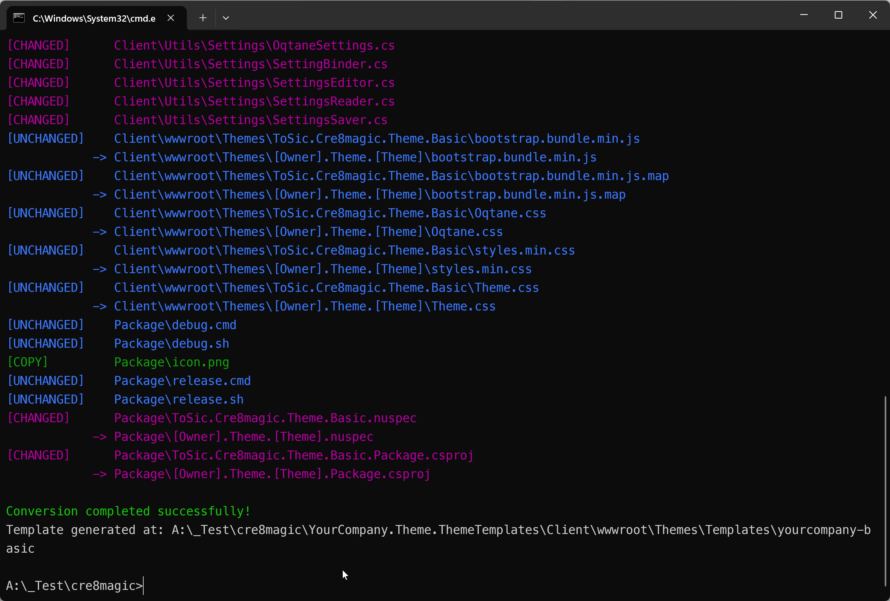 Generate theme template, end