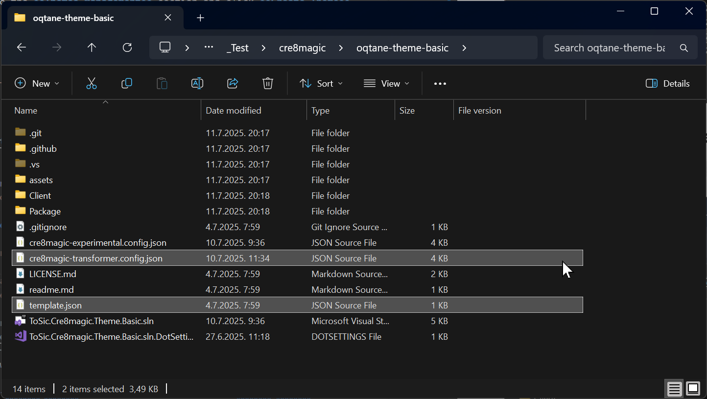 Folder with cre8magic-basic theme source code