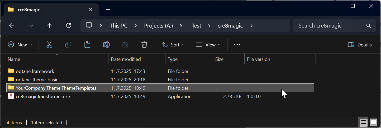 Folder with Visual Studio solution for new templates