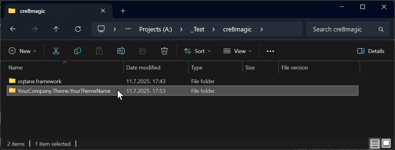 folder with visual studio solution for new theme